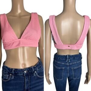 New BILLABONG Summer High Plunge Pink Ribbed Bikini Top